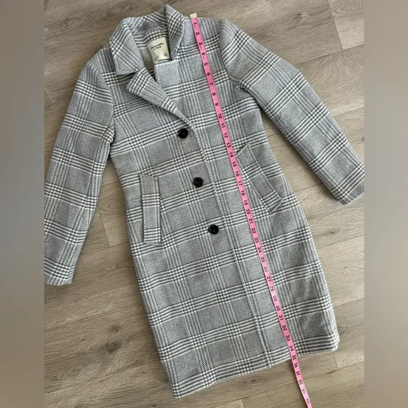 Abercrombie & Fitch Wool Blend The Dad Coat Houndstooth Gray Plaid Size XSP - Picture 14 of 16